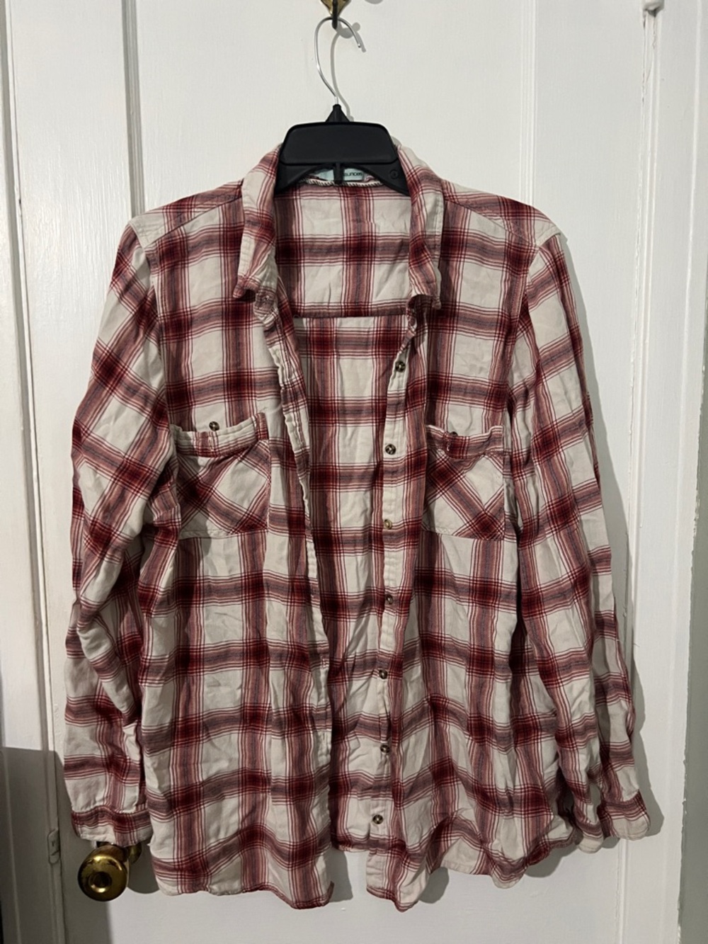 Maurices Red and White Plaid Button-Down Shirt